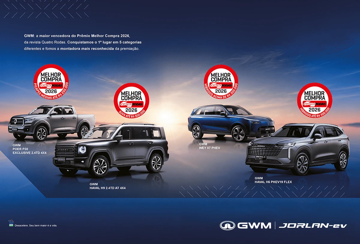 GWM se destaca no Melhor Compra 2026 da Quatro Rodas com cinco modelos premiados